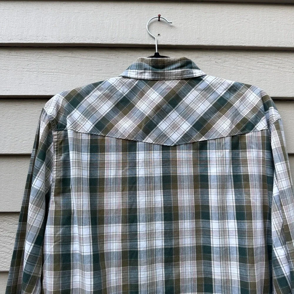 Levis Mens Size Medium Western Plaid Snap Front Shirt Olive Green Long Sleeve M